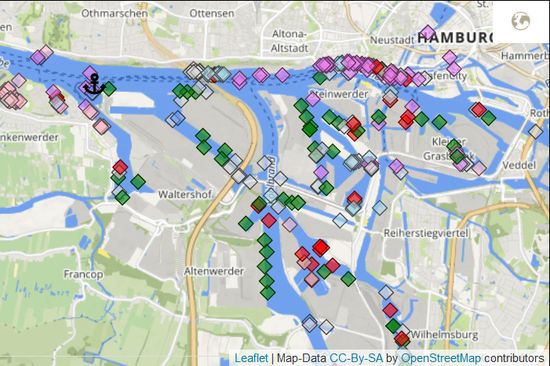 Traffic situation in the port of Hamburg - image rights: vesseltracker.com